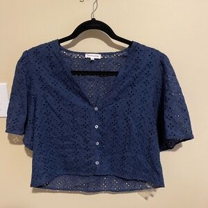 Mimosa Womens Medium Navy Eyelet Top